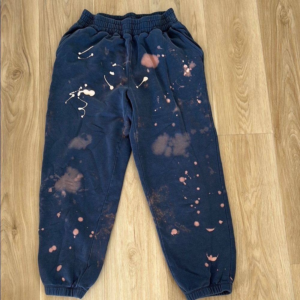 American Eagle Outfitters Blue Track Pants with Artistic Splatter
